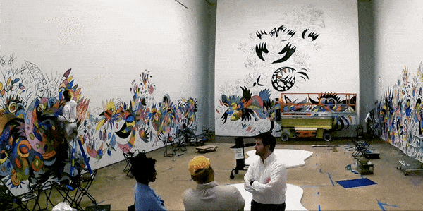 Tadáskía's monumental wall drawing in progress