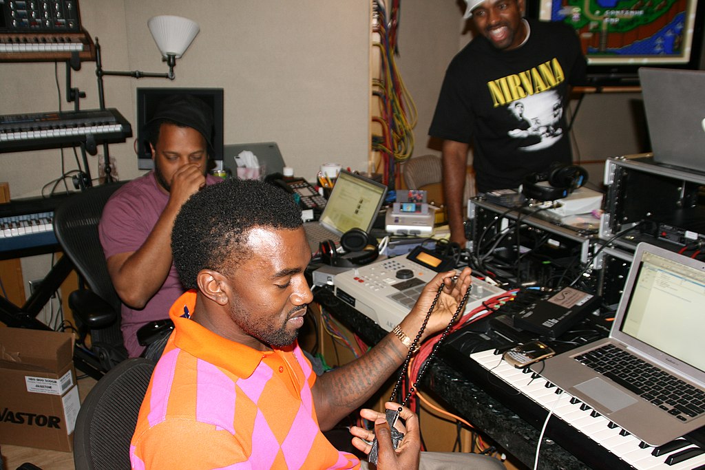Kanye West making an ill track in the studio